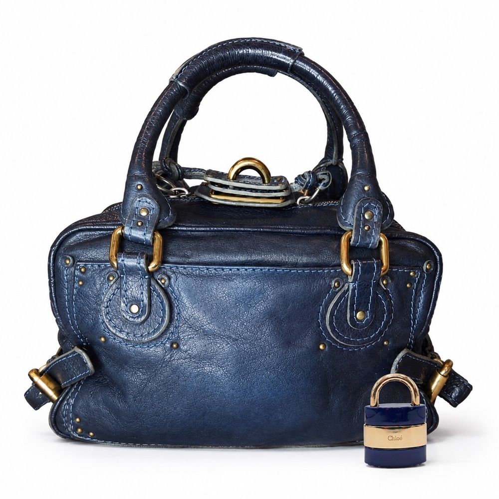 CHLOE Paddington Navy Blue Leather Tote Hand Bag CHLOE Padlock - Picture 2 of 16